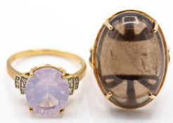 Two Hallmarked 9ct Gold & Quartz & Diamond rings