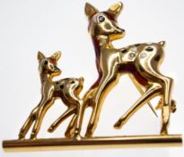 18CT GOLD AND ENAMEL SET DEER & FAWN BROOCH