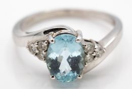 9ct White Gold Aquamarine & Diamond Ring