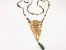 Elizabeth Bonté Art Nouveau Carved Horn Glass Bead & Cord Necklace