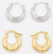 Two Pairs of 9ct Gold Hoop Earrings