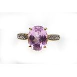 A Hallmarked 18ct Gold Kunzite & Diamond Ring