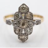 18ct Art Deco Gold Platinum and Diamond Cluster Ring