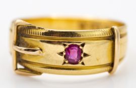 1884 Victorian Gold 18ct Hallmarked Ruby Buckle Ring