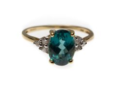 9ct Gold Caribbean Blue Apatite & Diamond Ring