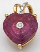 Signed 9ct gold Ruby Diamond Glenn Lehrer Torus Heart Necklace Pendant