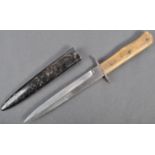 ORIGINAL WWII TRENCH FIGHTING DOUBLE EDGED KNIFE & SCABBARD