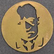 UNUSUAL WWII BENITO MUSSOLINI BRASS SILHOUETTE DISC