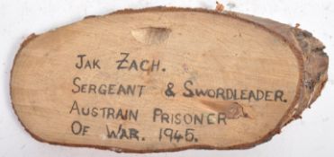 WWII AUSTRIAN PRISONER OF WAR CARVED WOOD PLAQUE