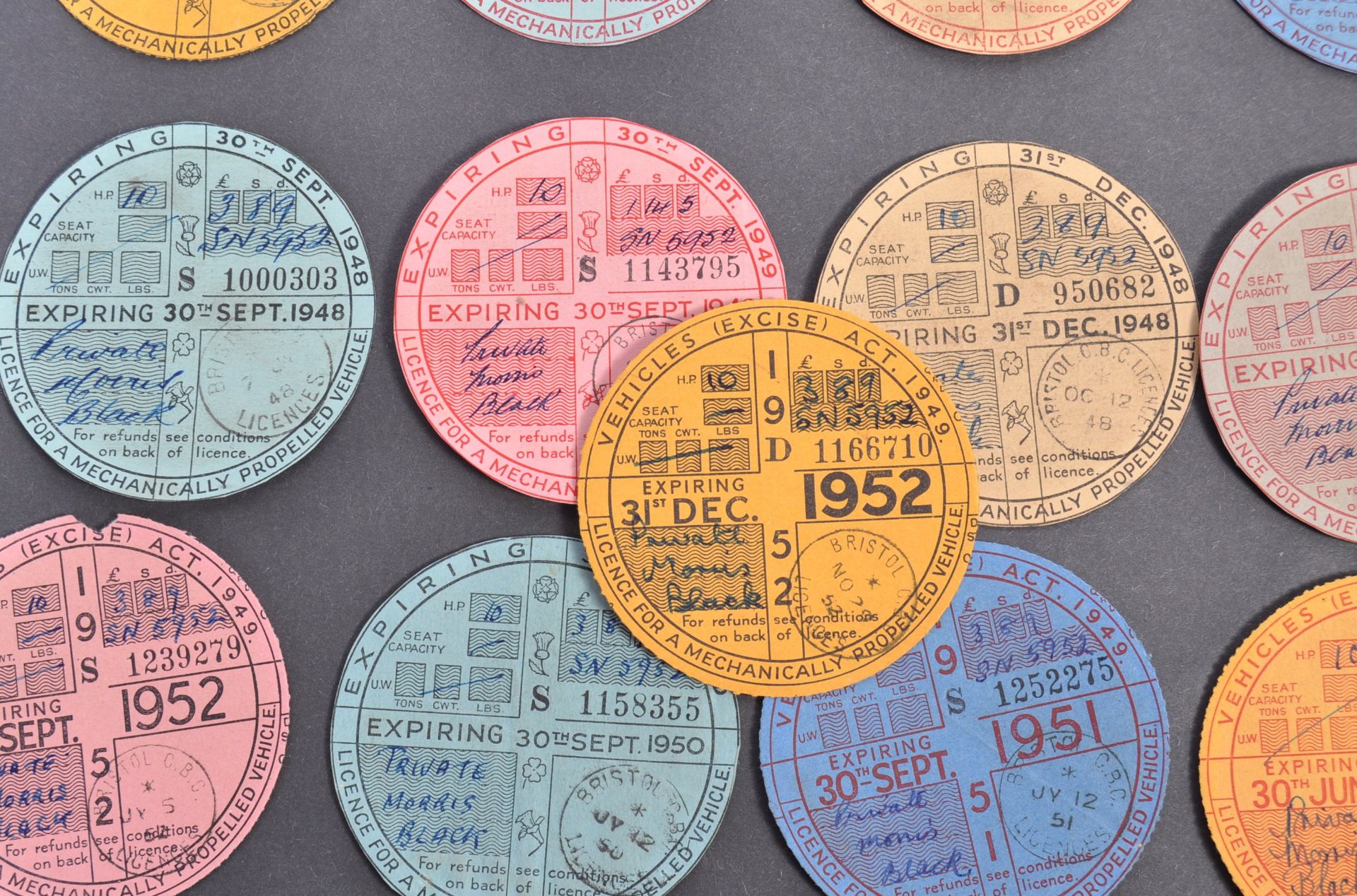 LARGE COLLECTION OF 1930S - 1950S TAX DISCS FOR THE SAME VEHICLE - Image 3 of 5