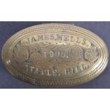 EARLY 20TH CENTURY BRASS TOBACCO TIN OF LOCAL INTEREST