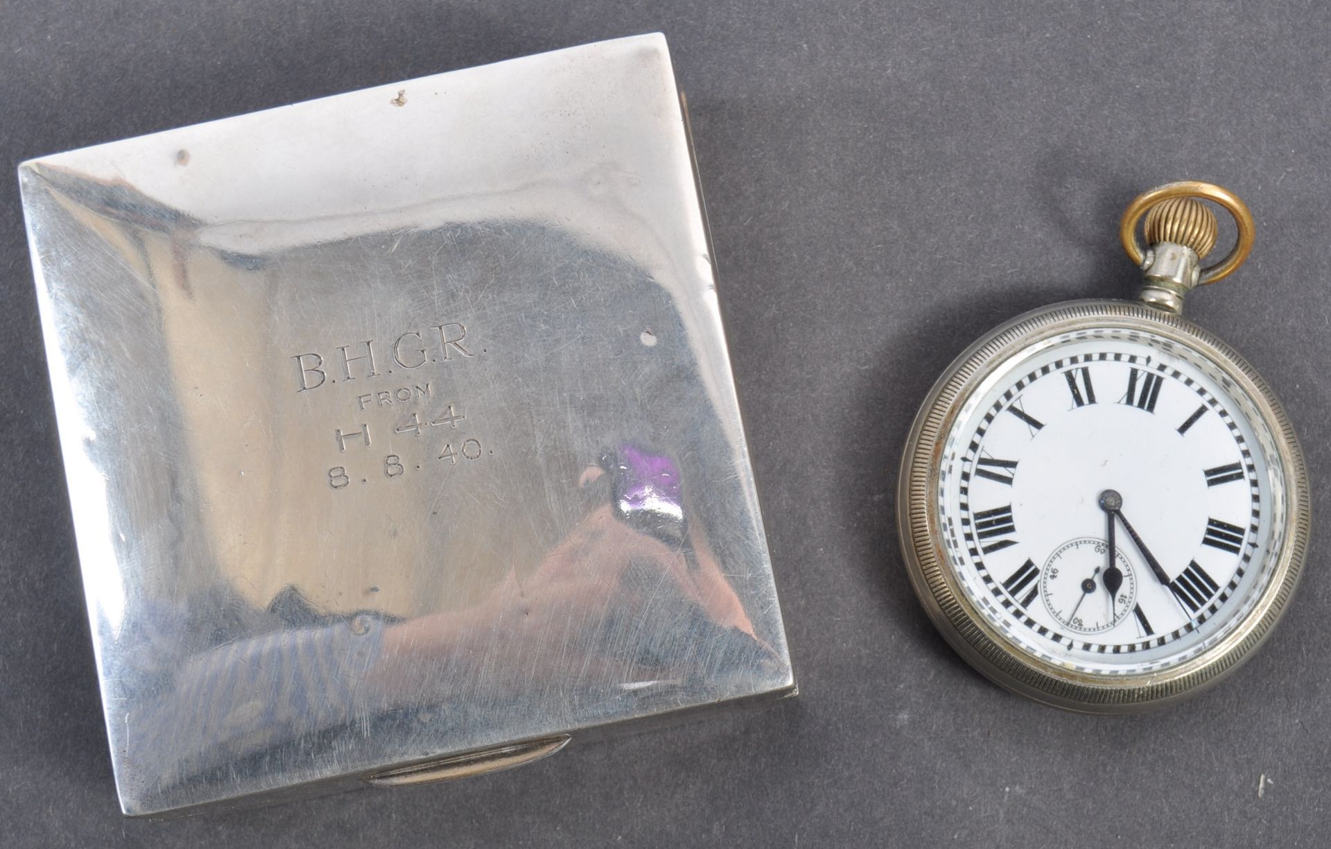 HMS H44 WWII BRITISH SUBMARINE HALLMARKED SILVER BOX & WATCH