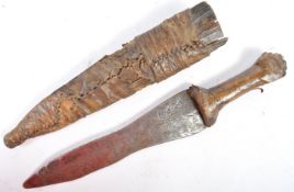 ANTIQUE EUROPEAN LEATHER BOUND LEAF BLADE DAGGER