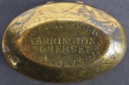 EARLY 20TH CENTURY BRASS TOBACCO TIN OF LOCAL INTEREST