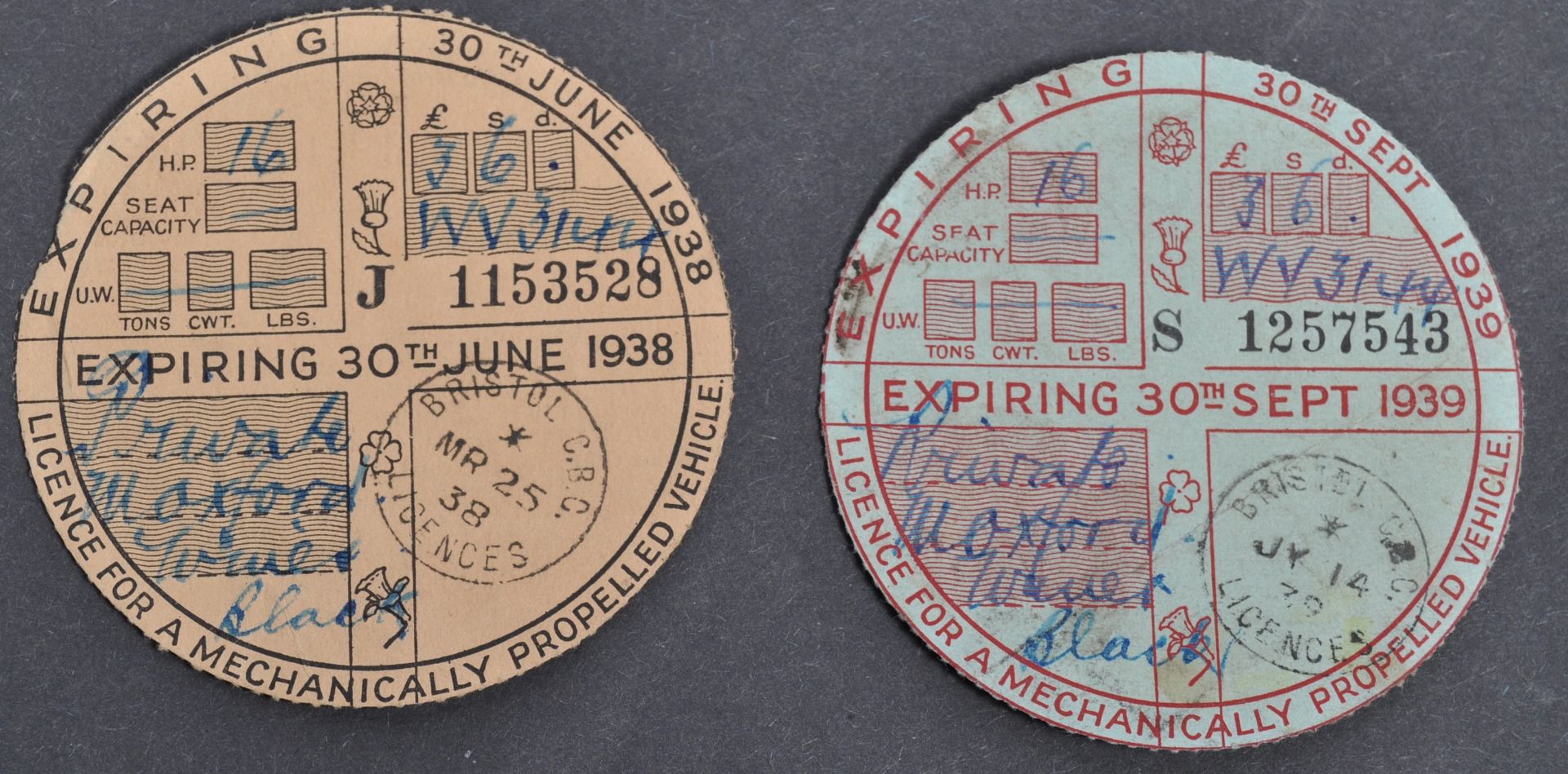 COLLECTION OF 1930S & 1940S TAX DISCS TO A MORRIS OXFORD - Image 4 of 5