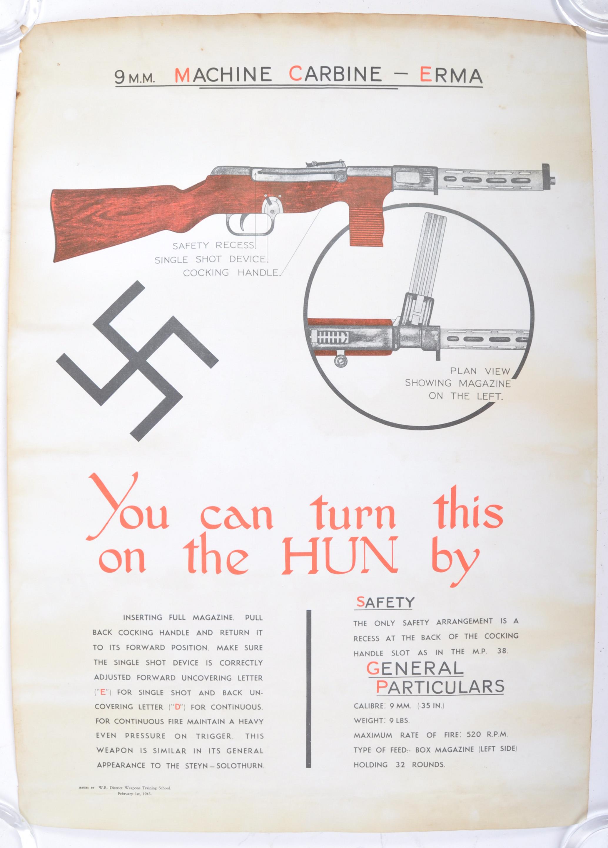SCARCE ORIGINAL WWII WEAPONS TRAINING ERMA CARBINE 1943 POSTER