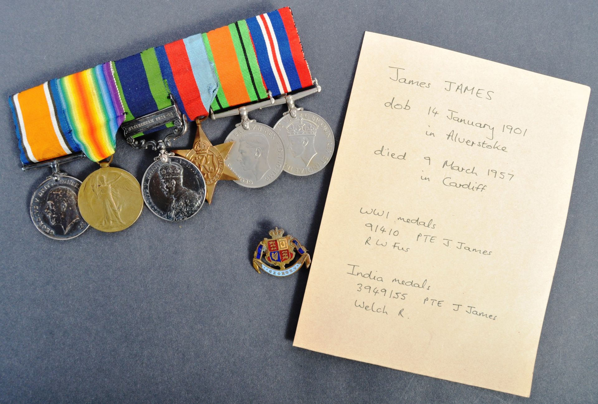 WWI & WWII MEDAL GROUP TO PRIVATE J. JAMES OF ROYAL WELCH FUSILIERS