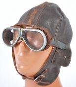 RARE ORIGINAL WWII FLYING HELMET & GOGGLES