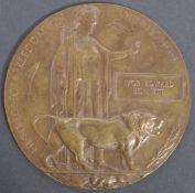 WWI FIRST WORLD WAR BRONZE DEATH PLAQUE MEDAL