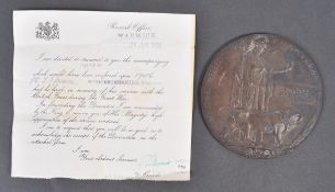 WWI FIRST WORLD WAR BRONZE DEATH PLAQUE MEDAL