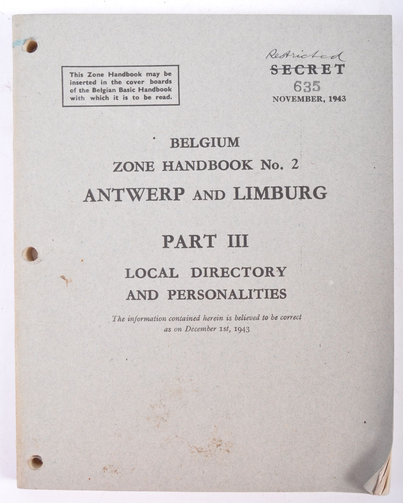 ARTHUR MUGGERIDGE WWII ESCAPE & EVADE COLLECTION - RESTRICTED HANDBOOK