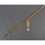 WWII DEFENCE MEDAL & ROYAL ARMY MEDICAL CORPS SWAGGER STICK