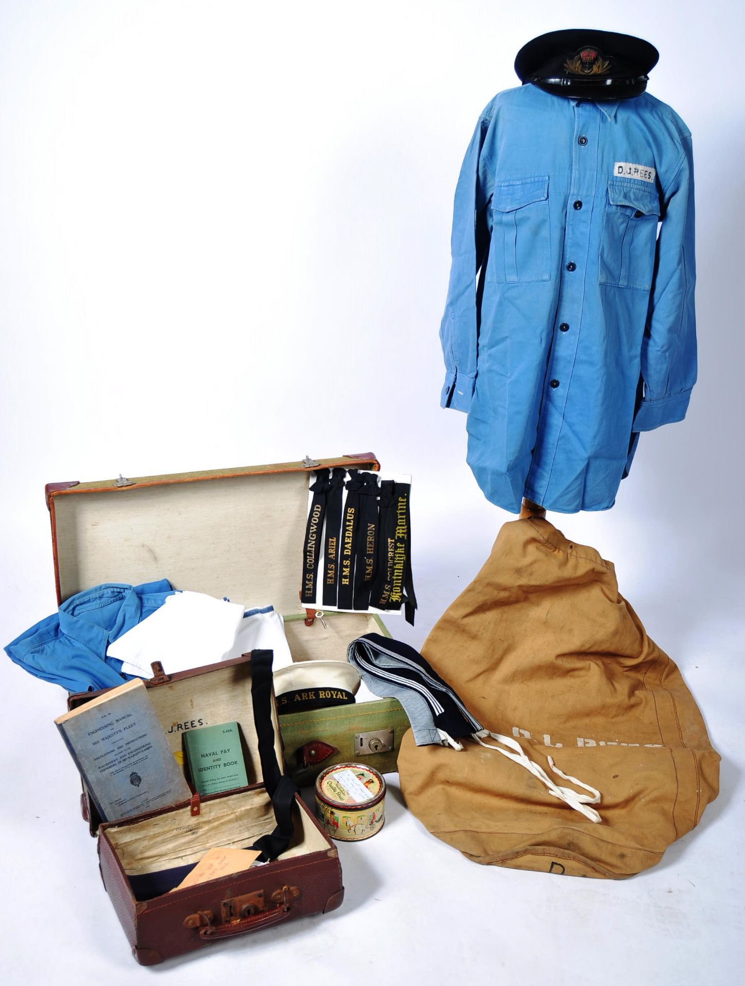 COLLECTION OF ROYAL NAVY UNIFORM ITEMS AND PERSONAL BELONGINGS