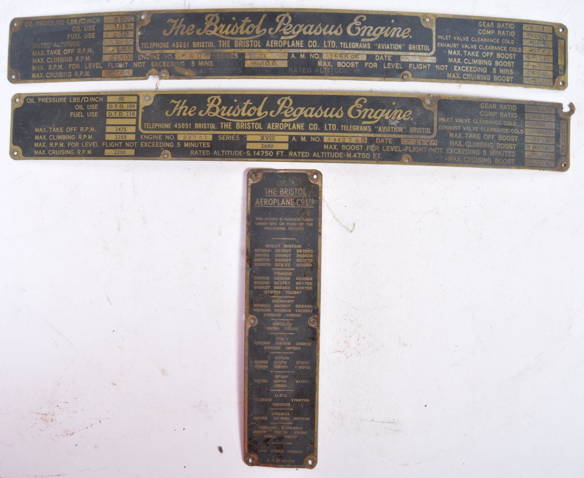 COLLECTION OF WWII PERIOD BRISTOL AEROPLANE CO PLAQUES