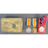 WWI FIRST WORLD WAR MEDAL PAIR & PRINCESS MARY TIN