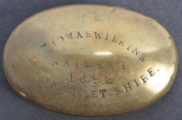LATE 19TH CENTURY VICTORIAN BRASS TOBACCO TIN OF LOCAL INTEREST