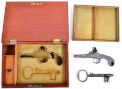 UNUSUAL FRENCH STEEL FLINTLOCK PISTOL & KEY FLICK KNIFE