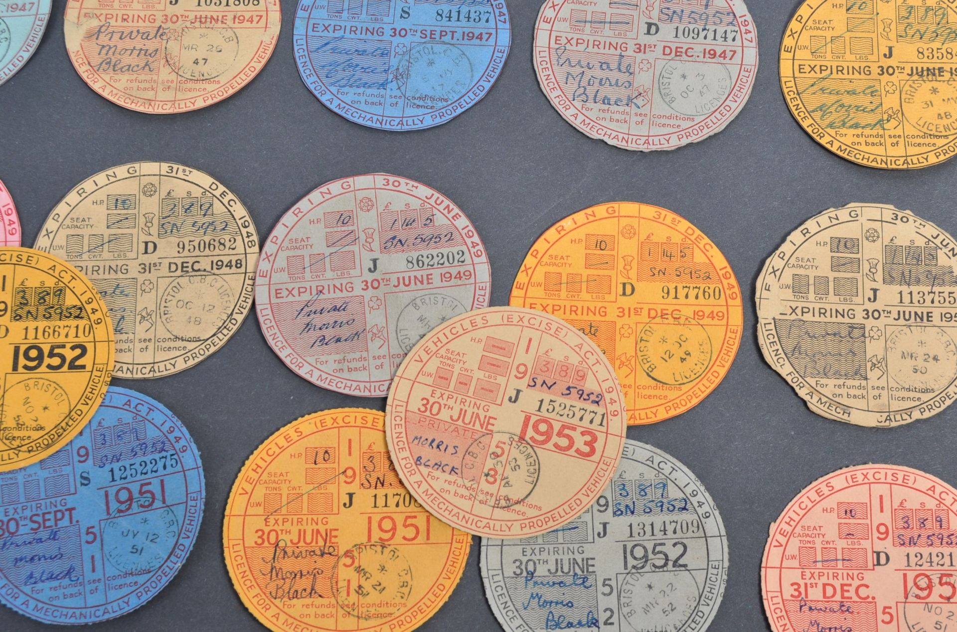 LARGE COLLECTION OF 1930S - 1950S TAX DISCS FOR THE SAME VEHICLE - Image 4 of 5