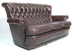 ANTIQUE STYLE BROWN LEATHER CHESTERFIELD SOFA SETT