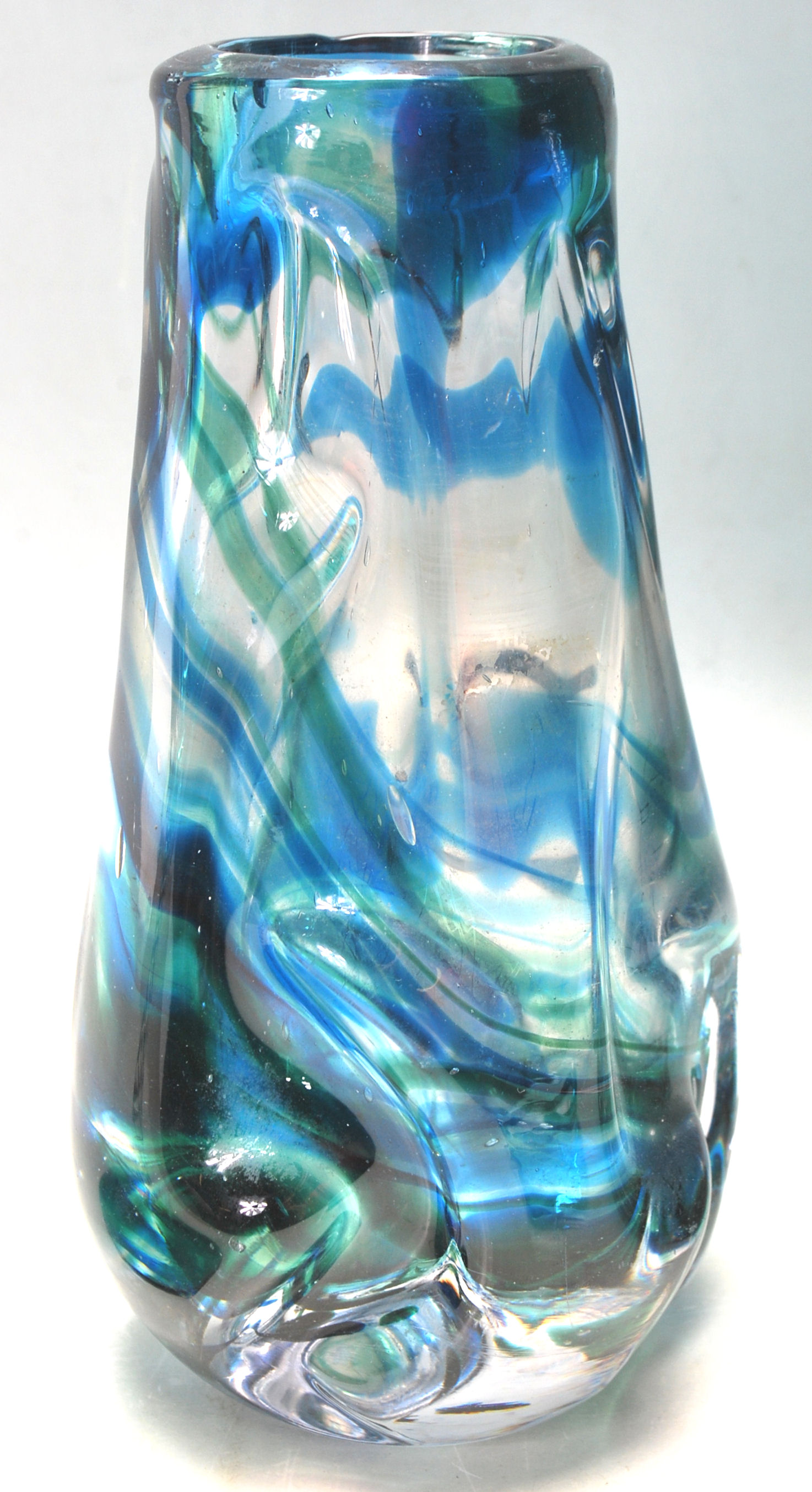 RETRO VINTAGE TEAL BLUE STUDIO ART GLASS VASES - Image 4 of 9