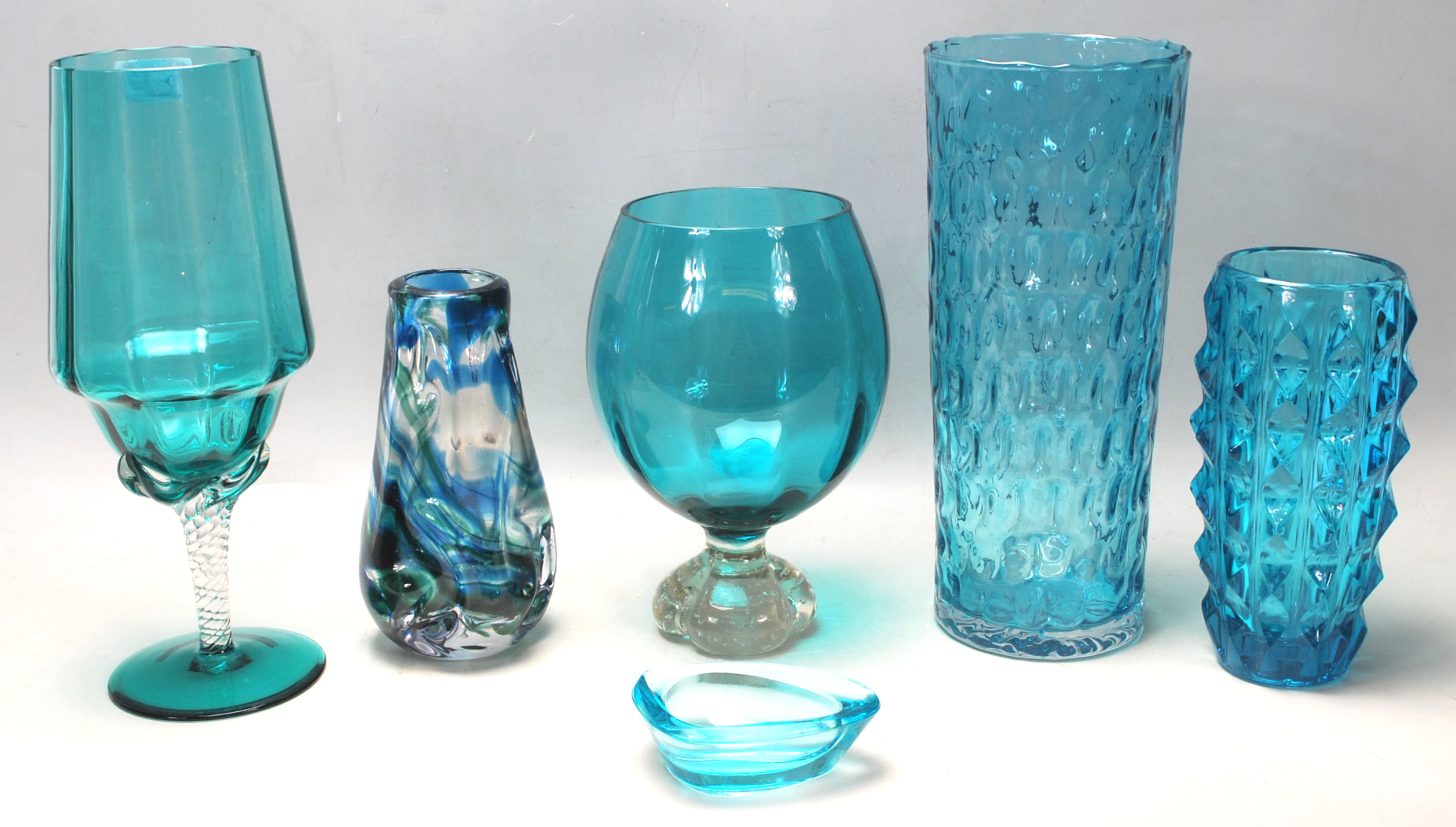 RETRO VINTAGE TEAL BLUE STUDIO ART GLASS VASES