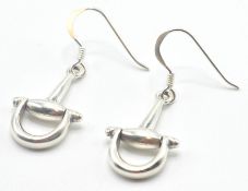 A PAIR OF STAMPED 925 RIDING STIRRUPS EARRINGS.
