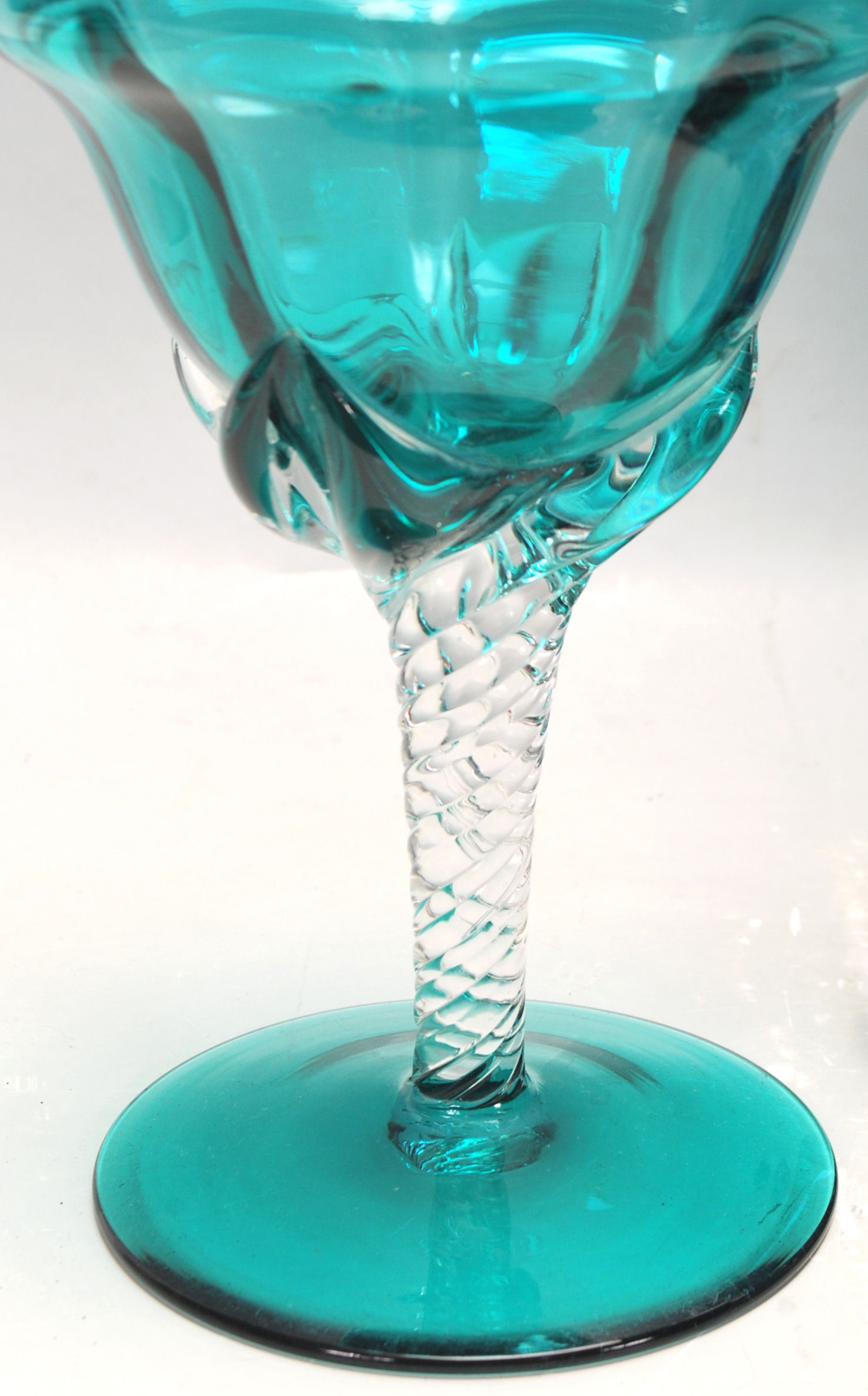 RETRO VINTAGE TEAL BLUE STUDIO ART GLASS VASES - Image 3 of 9