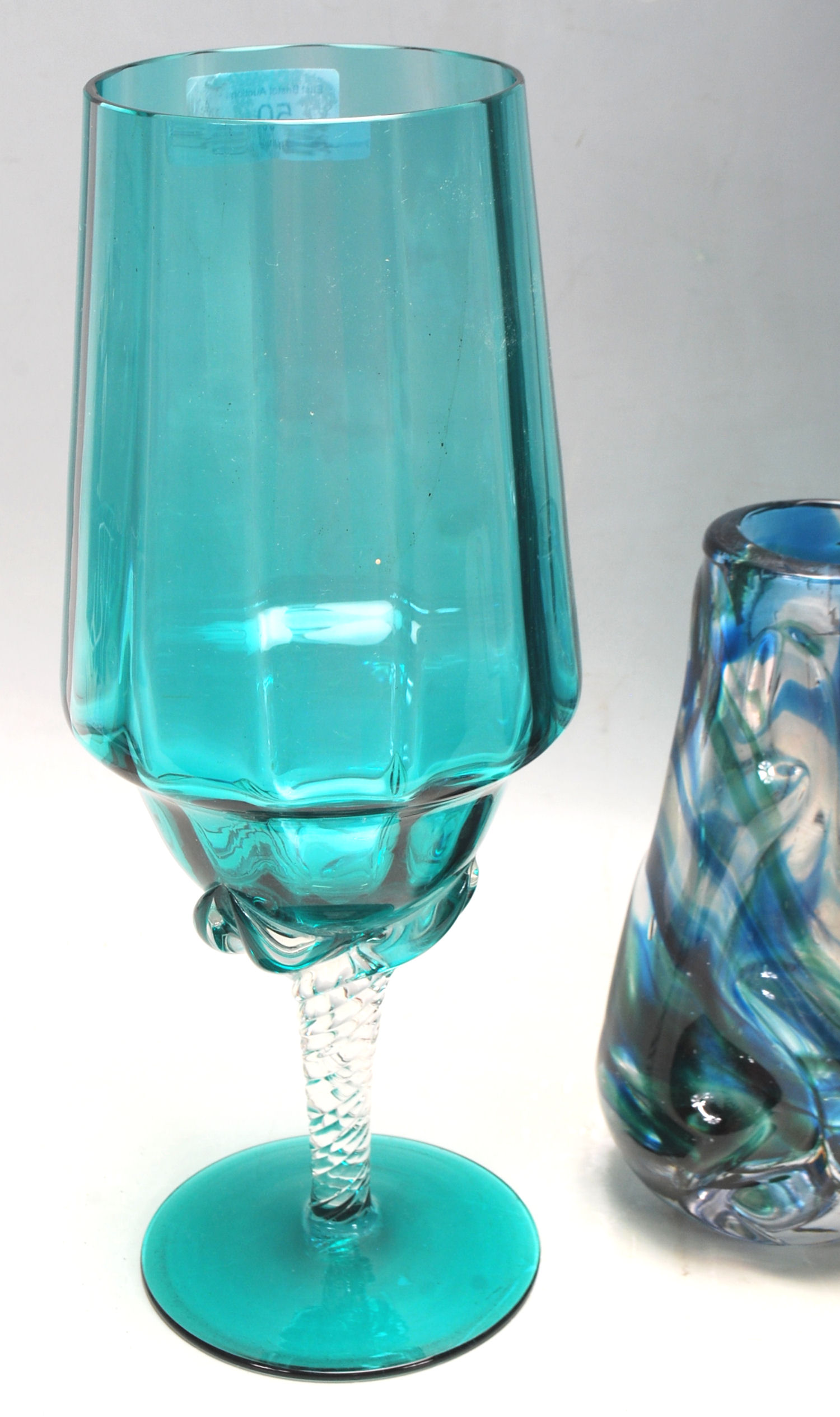 RETRO VINTAGE TEAL BLUE STUDIO ART GLASS VASES - Image 2 of 9