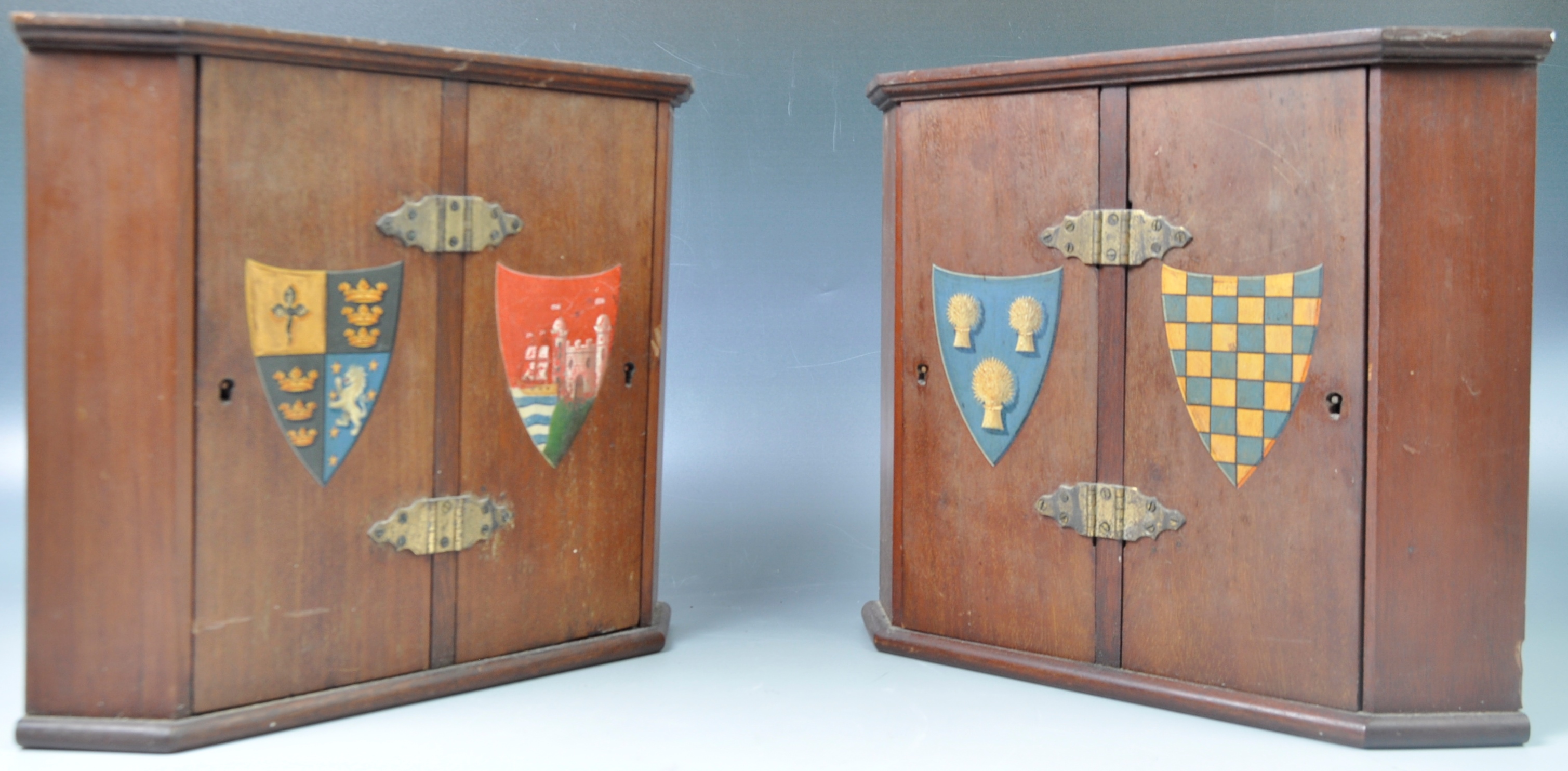 PAIR OF VICTORIAN SCHOOL MINIATURE CORNER CUPBOARDS