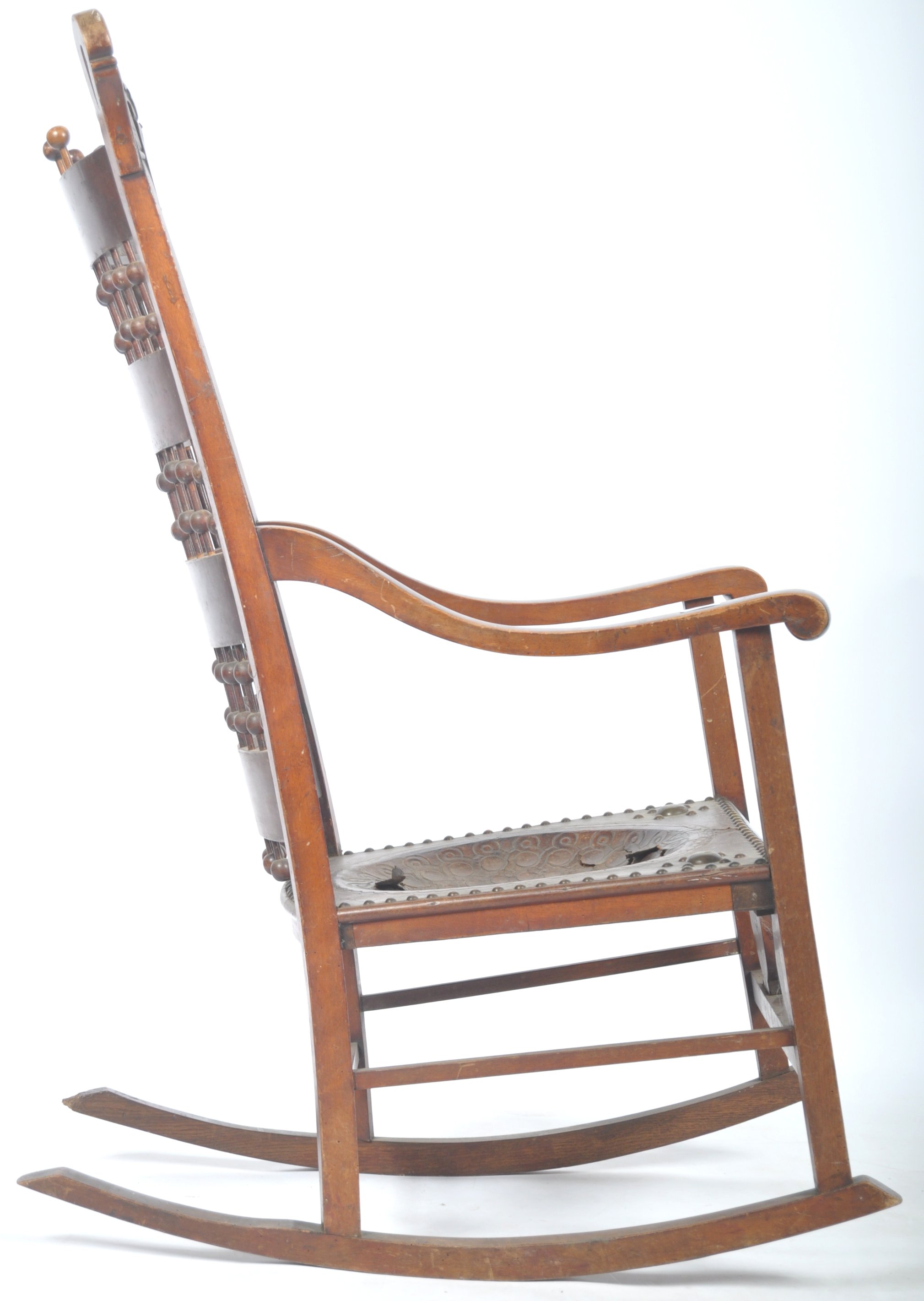 EARLY 20TH CENTURY ANTIQUE MAHOGANY AND LEATHER ROCKING CHAIR - Image 6 of 9