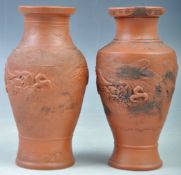 PAIR OF 19TH CENTURY CHINESE YIXING RED CLAY POTTERY VASES