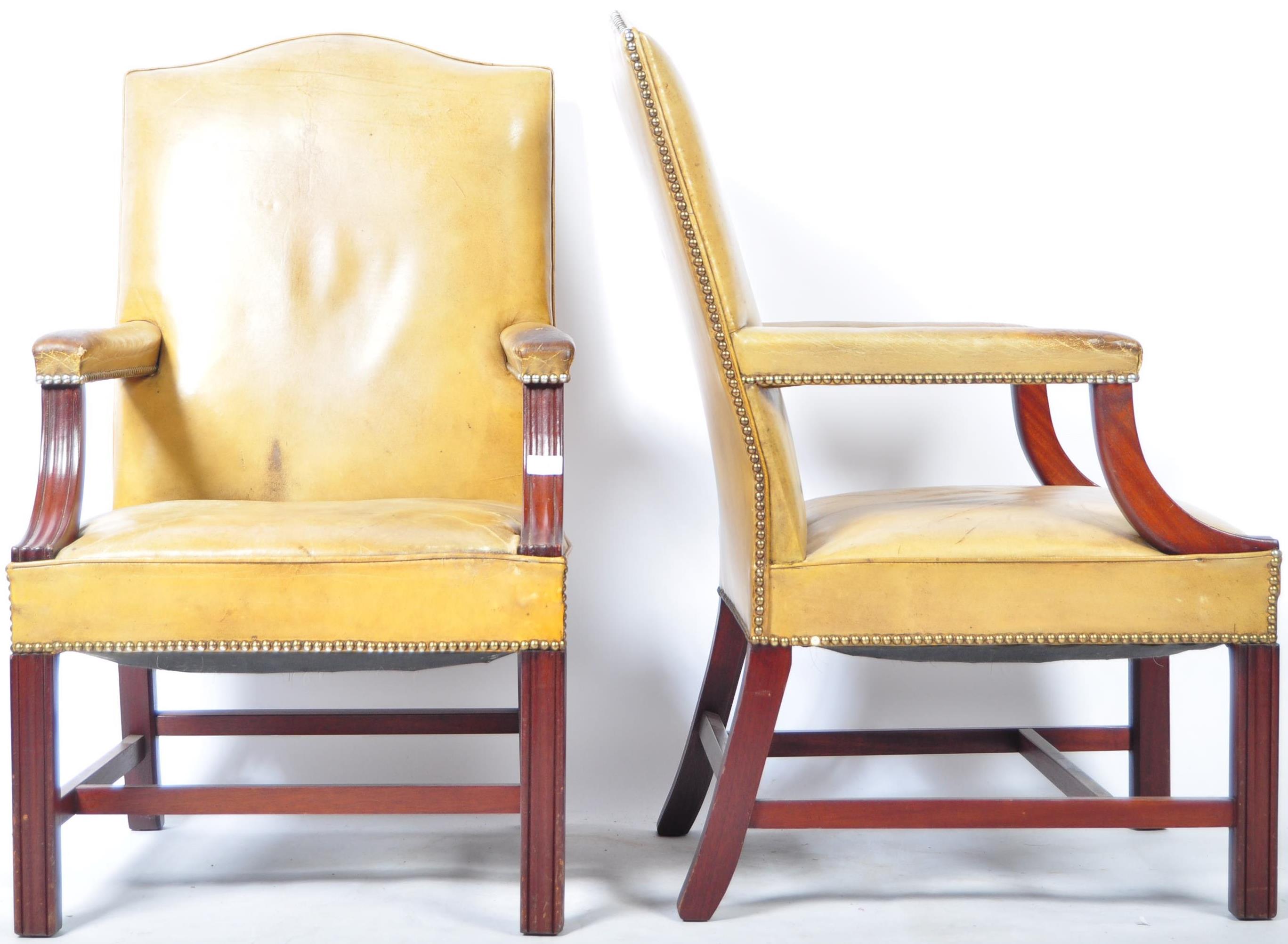 INCREDIBLE SET OF THREE LEATHER AND MAHOGANY GAINSBOROUGH CHAIRS - Image 6 of 7