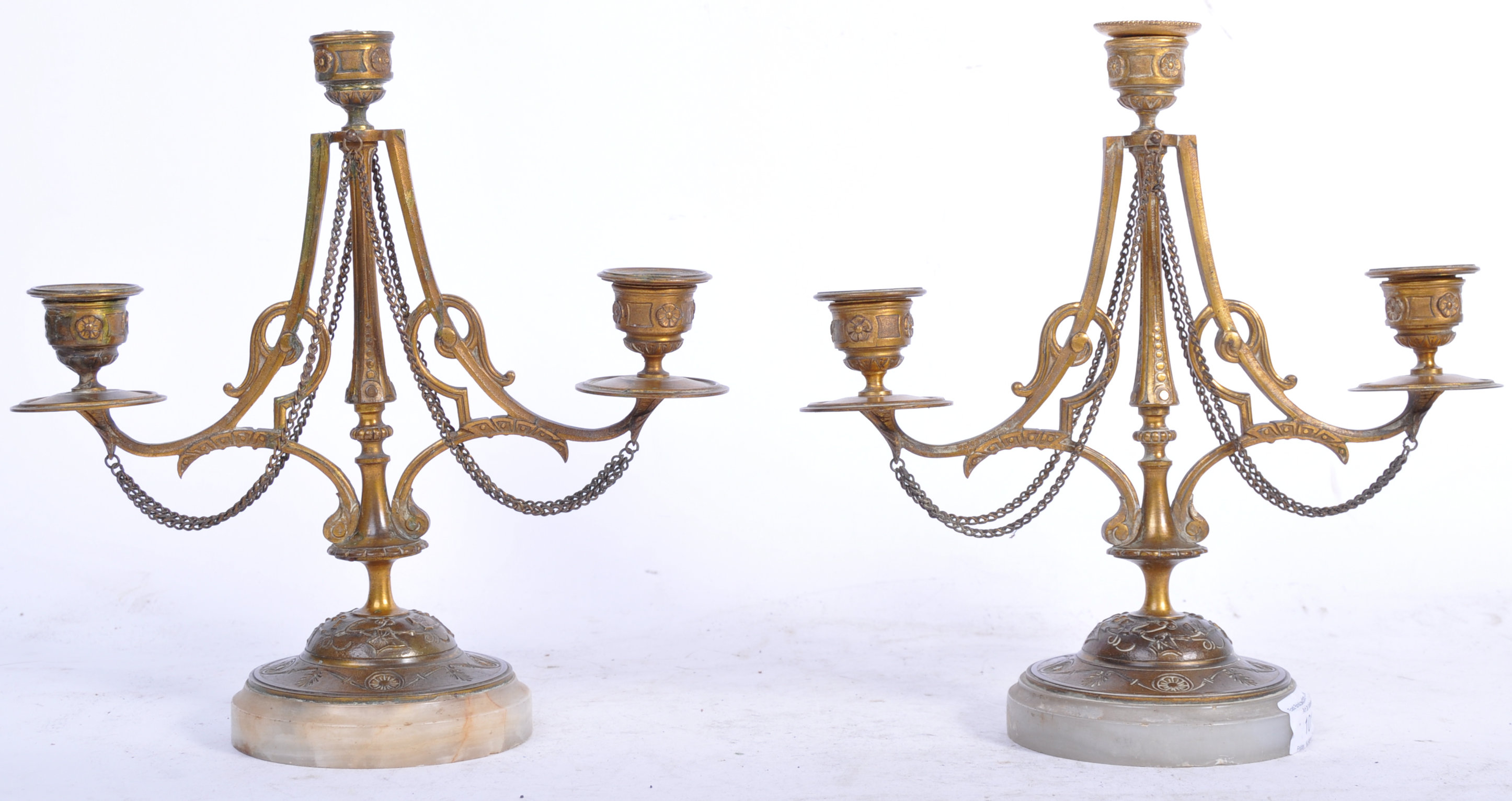 PAIR OF 19TH CENTURY BRONZE AND MARBLE CANDLESTICKS - Image 2 of 8