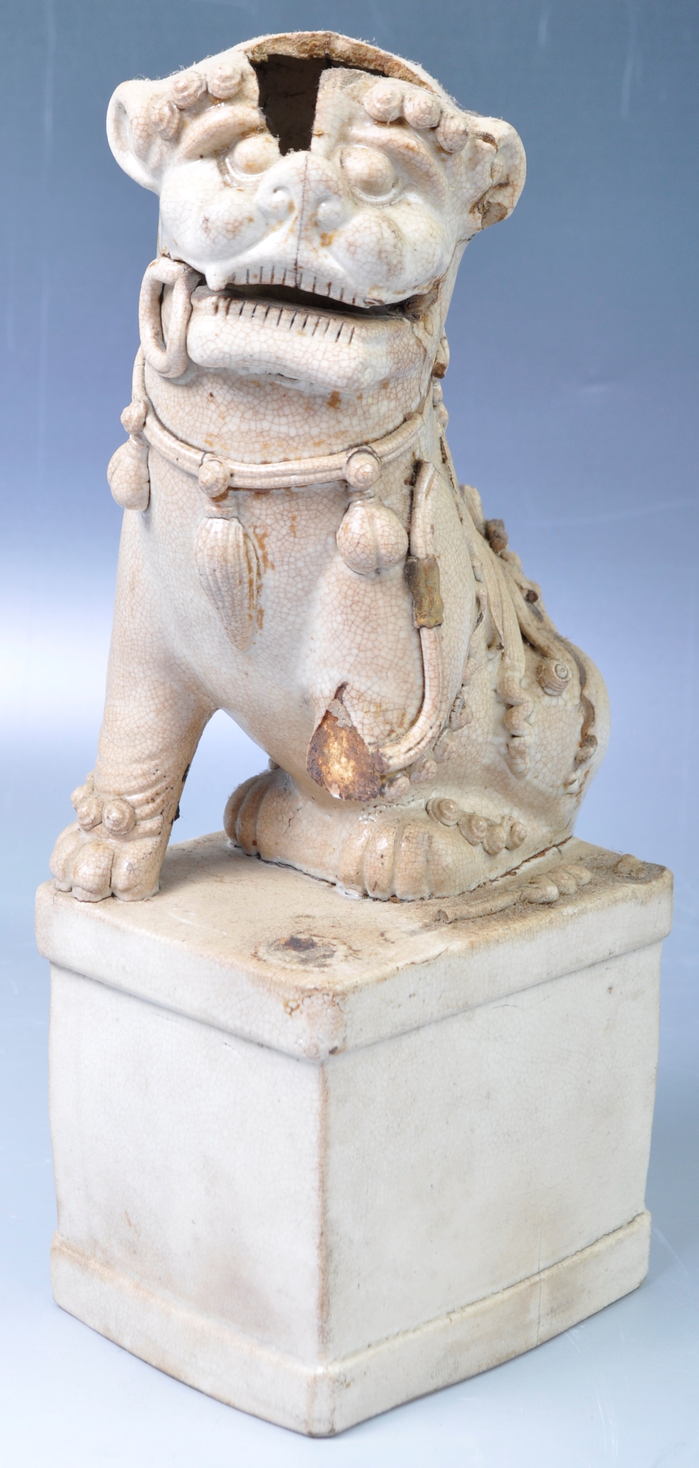 CHINESE ANTIQUE POTTERY TEMPLE LION FIGURINE - Image 2 of 5