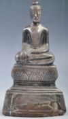 CHINESE ANTIQUE SILVER OVERLAID FIGURINE OF BUDDHA