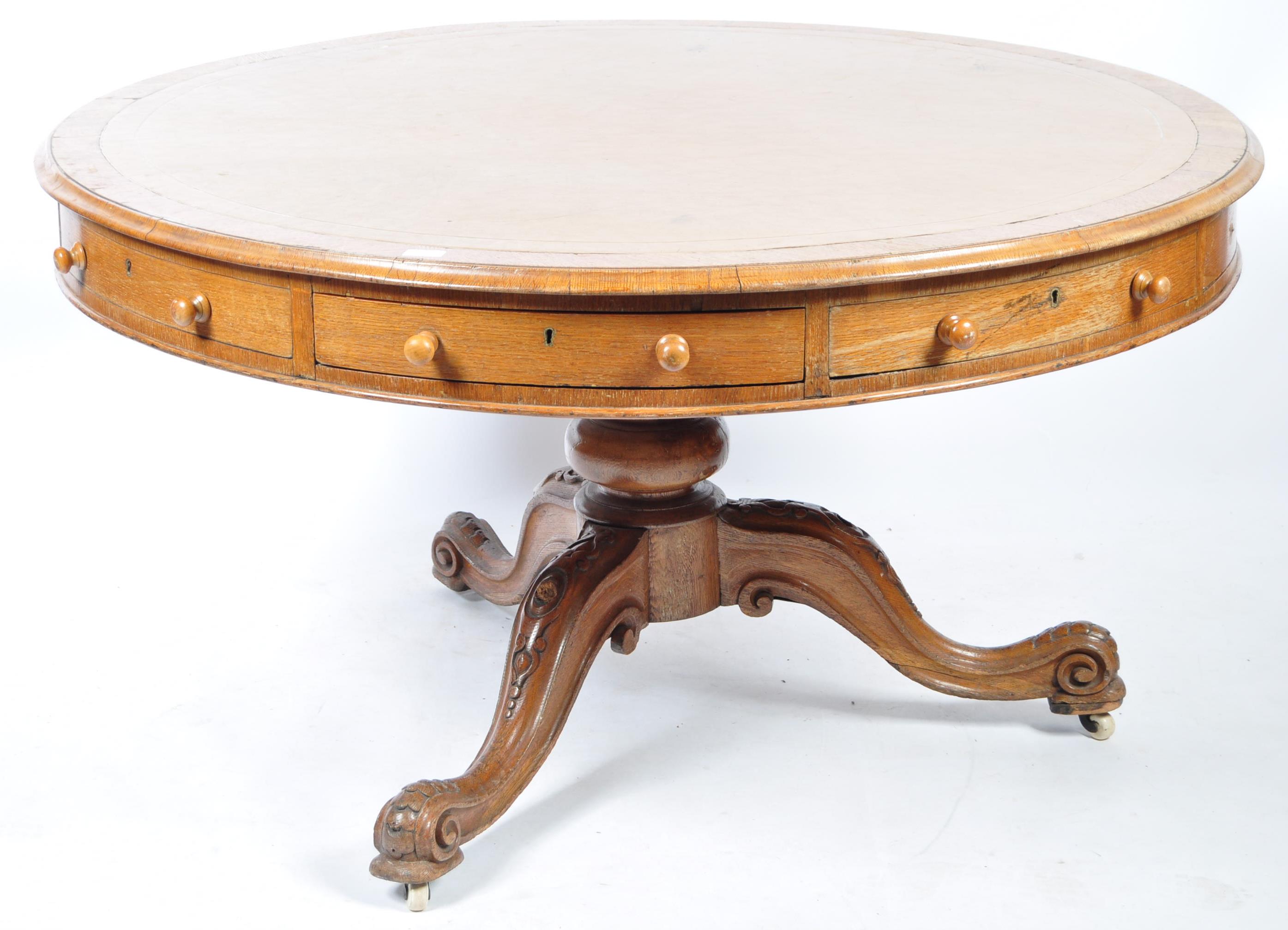 AN IMPRESSIVE 19TH CENTURY OAK DRUM DINING TBALE - Image 2 of 6