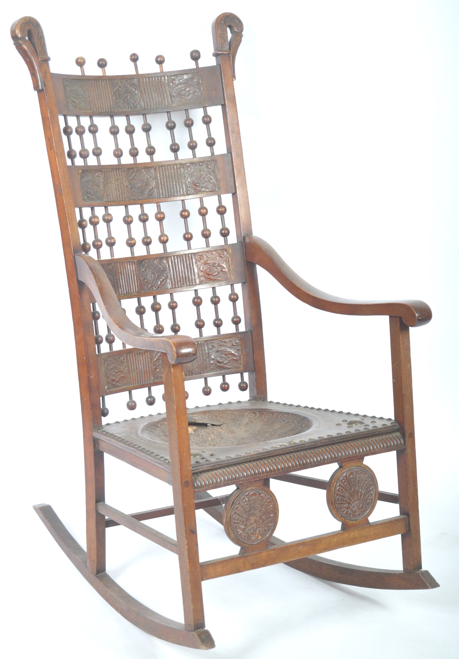 EARLY 20TH CENTURY ANTIQUE MAHOGANY AND LEATHER ROCKING CHAIR - Image 2 of 9