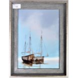 DAVID CHAMBERS - ENGLISH ARTIST - OIL ON BOARD PAINTING OF TWO FISHING BOATS