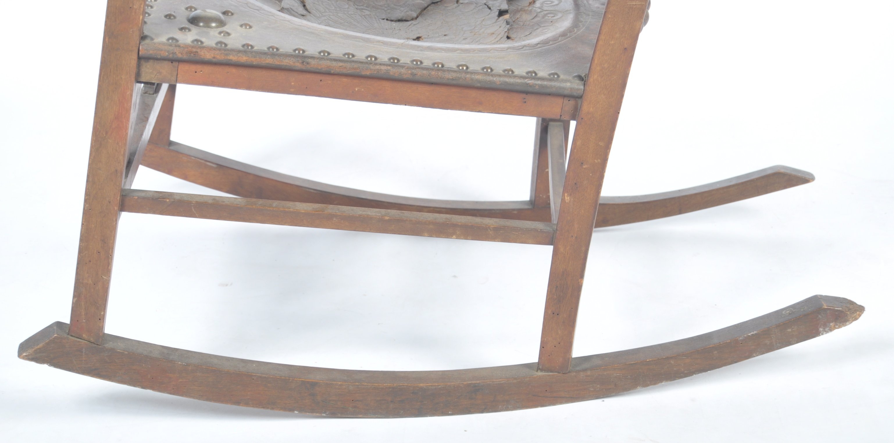 EARLY 20TH CENTURY ANTIQUE MAHOGANY AND LEATHER ROCKING CHAIR - Image 9 of 9