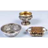 19TH CENTURY SILVER SALT. DISH AND SACRED TEXT HOLDER